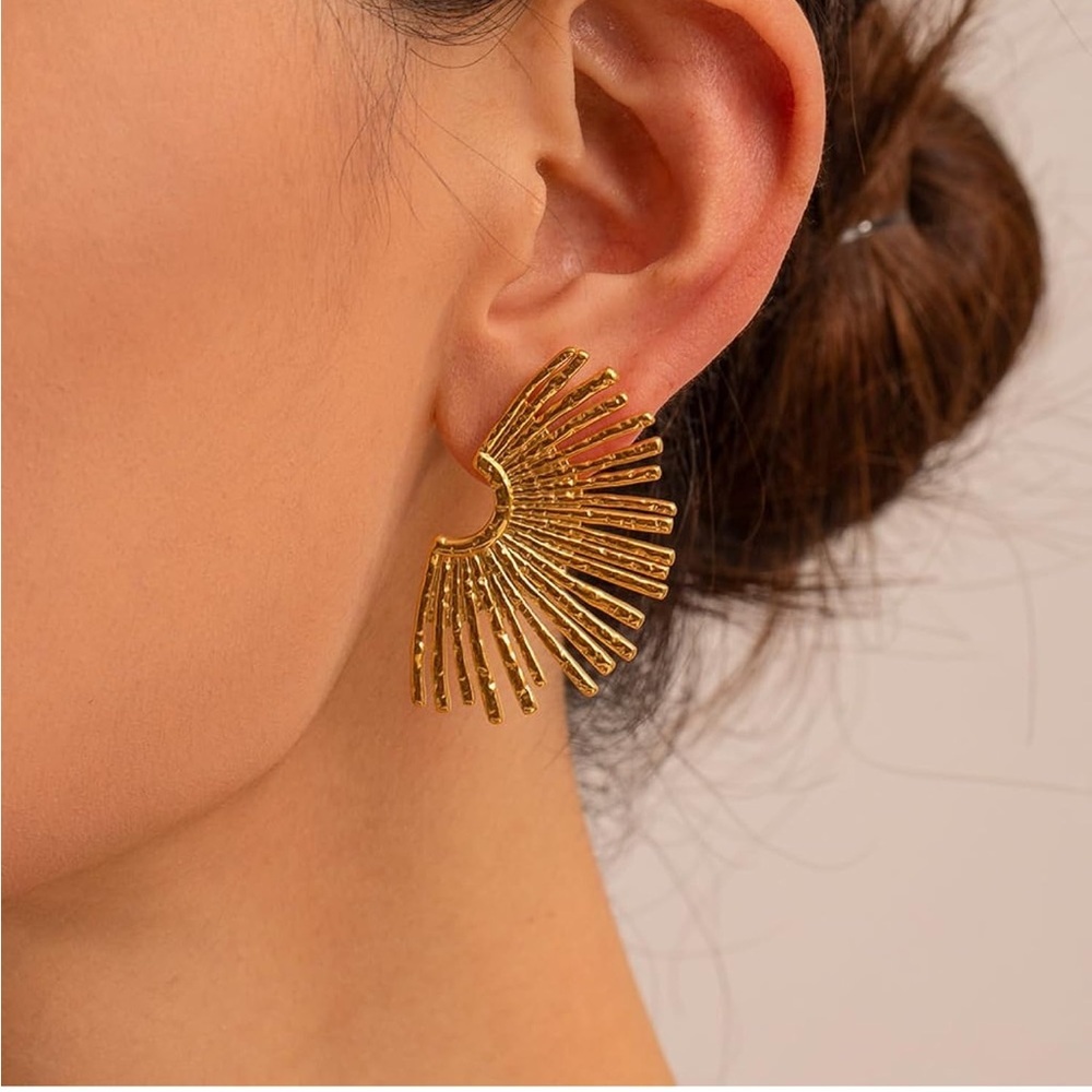 Anthropologie Radiant Gold Fan Earrings